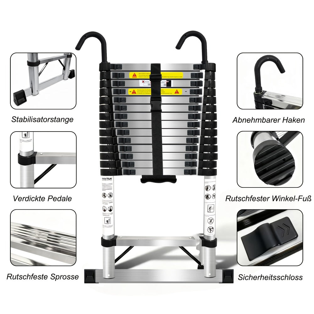 Escalera plegable | Escalera telescópica de 6.3m, escalera de acero inoxidable, escalera plegable, escalera telescópica, escalera de peldaños