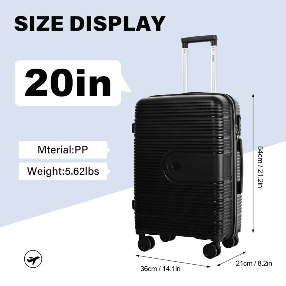 1 pieza de equipaje de PP resistente de 20 pulgadas, duro y suave, con ruedas giratorias de 360°, cerradura con contraseña y estilo TSA, asa extensible, cremallera suave y bolsillos de malla - Adecuado para equipaje de mano en aviones, trenes y viajes