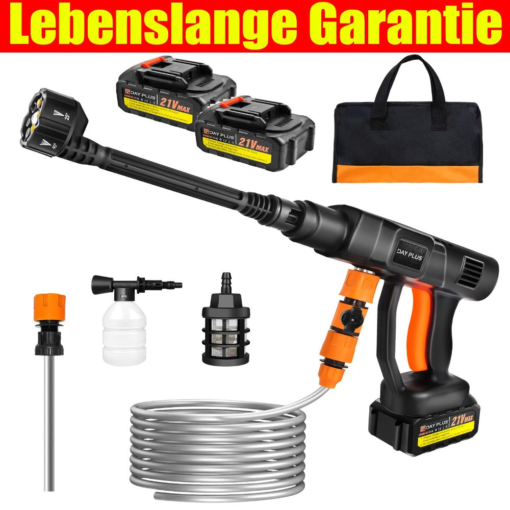 Lavadora a Presión Inalámbrica 21V 450Bar/652 PSI Portátil con 1X o 2X Batería, Boquilla Ajustable 6 en 1, Manguera de 16.4 Pies, Limpiadora de Presión para Coche/Suelo/Jardín y Riego de Patio