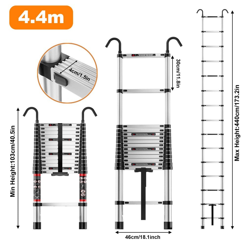 Escalera Telescópica Recta Profesional, Escalera de Extensión Multiusos con Ganchos de Seguridad Removibles, Escalera de Escalones Portátil Antideslizante para Mantenimiento de Canaletas de Techos y Acceso a Viviendas Altas, Escalera Retráctil Multiusos d
