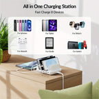 Soopii Hub de Carga Multi-Dispositivo de 5 Puertos, con 2 Puertos PD de 20W para Carga Rápida y 3 Puertos USB Compatibles con iPhones, iPhone 17, Smartphones, Tablets y Más. Incluye un Organizador de Cables, Perfecto para Regalos de Navidad. (Cables No In