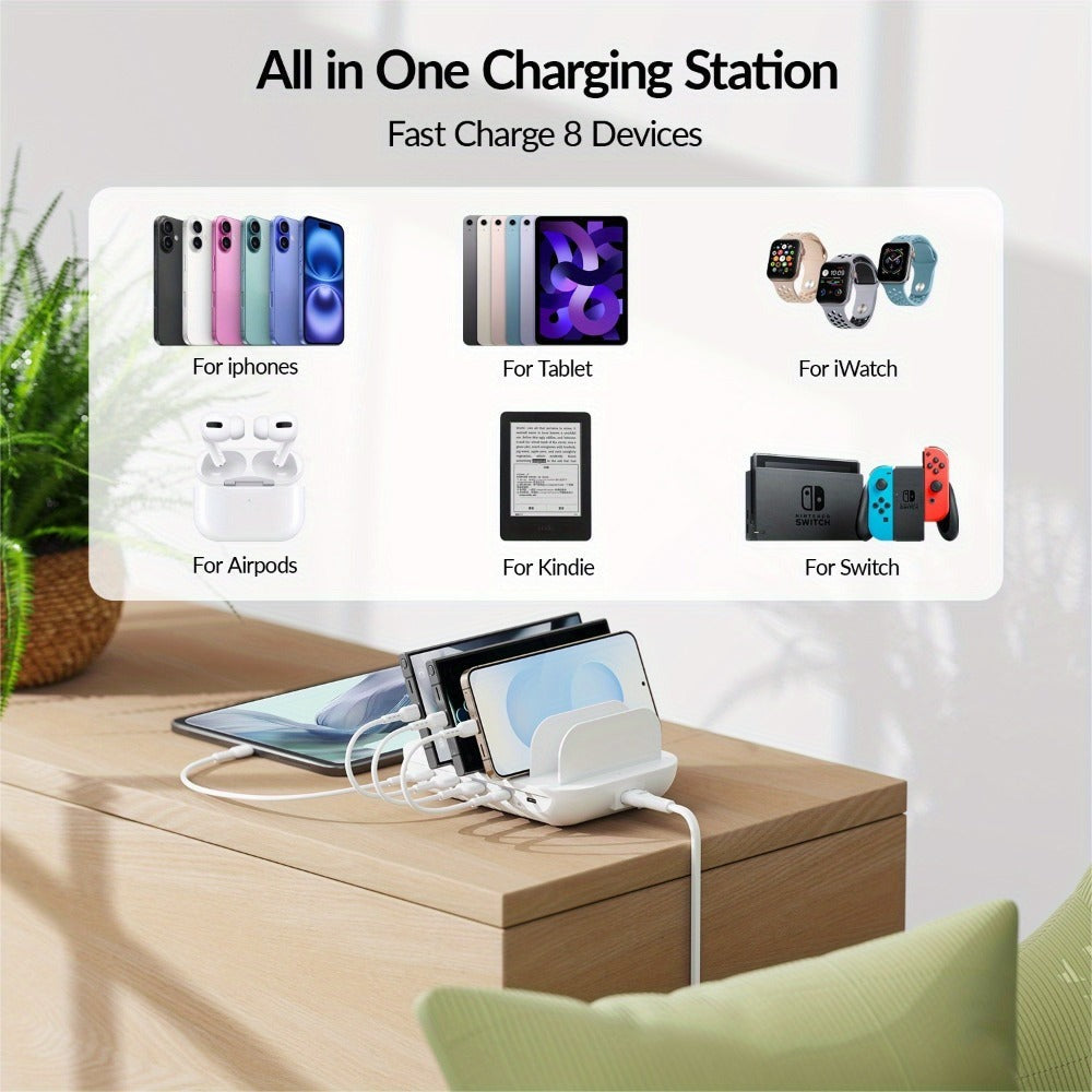 Soopii Hub de Carga Multi-Dispositivo de 5 Puertos, con 2 Puertos PD de 20W para Carga Rápida y 3 Puertos USB Compatibles con iPhones, iPhone 17, Smartphones, Tablets y Más. Incluye un Organizador de Cables, Perfecto para Regalos de Navidad. (Cables No In