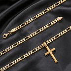 Collar con colgante para hombre de plata 925, cadena Figaro minimalista chapada en oro de 18K con colgante de cruz 3D, regalo perfecto para él, regalo para el Día del Padre, en caja de regalo