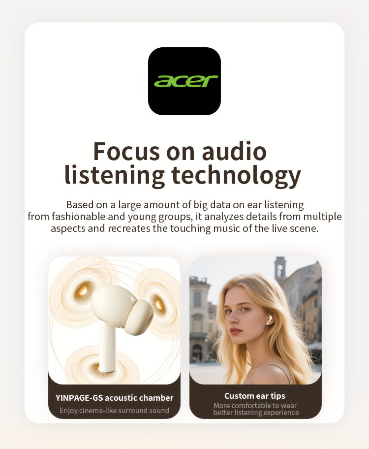 Auriculares Bluetooth | [Producto Oficial Acer] Auriculares Intrauditivos Inalámbricos TWS | Estéreo con Graves Profundos | Baja Latencia para