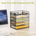 Organizador de escritorio de malla, bandeja de letras de 5 niveles, organizador de archivos apilable de malla, organizador de archivos de escritorio A4 para oficina en casa (Negro)