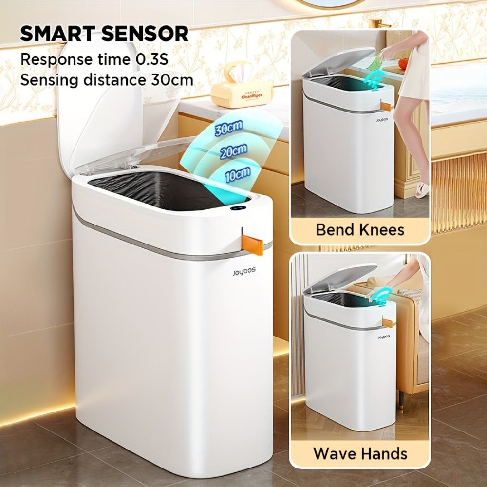 1 pieza de cubo de basura de 10 litros con sensor de movimiento y 30 bolsas para baño, papelera automática con tapa, cubo de basura delgado, cubo de basura sin contacto, pequeño cubo de basura para baño, dormitorio, oficina, cocina, autocaravana, recargab