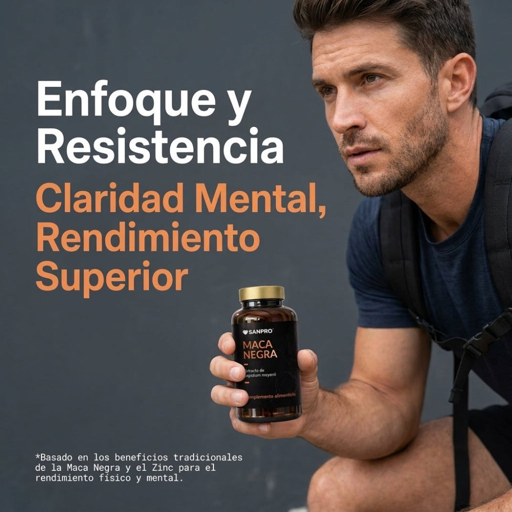 Maca Negra Cápsulas con Zinc 10:1 Extracto de Lepidium Meyenii 180 Cápsulas Complemento Alimenticio | 200 mg Maca Negra + 10 mg Zinc (100% VRN) | Fabricado en España | Envase 180 Cápsulas