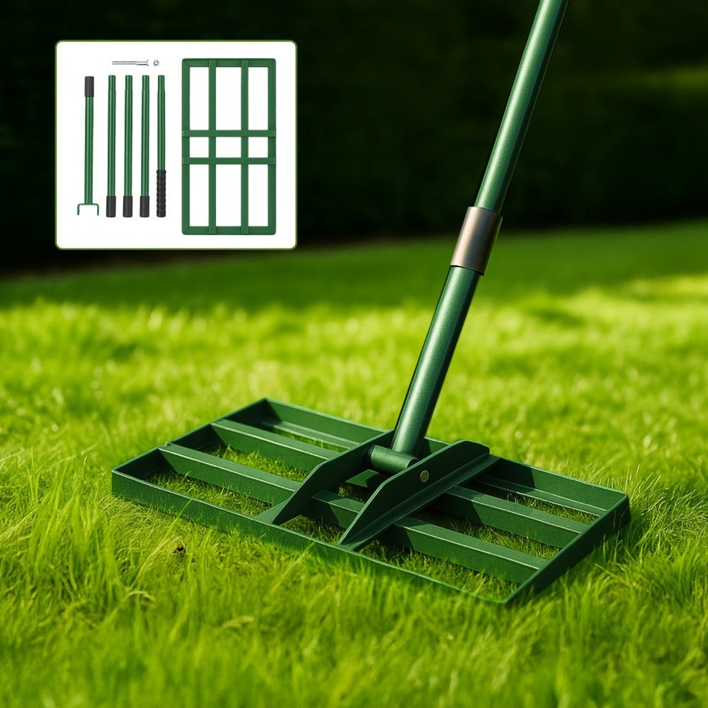 Rastrillo Nivelador de Césped Manual 76 X 25 Cm, Espátula para Césped de Jardín, Herramienta de Rastrillo de Arena Sin Esfuerzo con Mango de 229 Cm, Rastrillo para Jardín, Campo de Golf (Verde: 25*74.5*190cm; Plata: 35*75*190cm; Plata: 24.5*42.5*191cm Neg