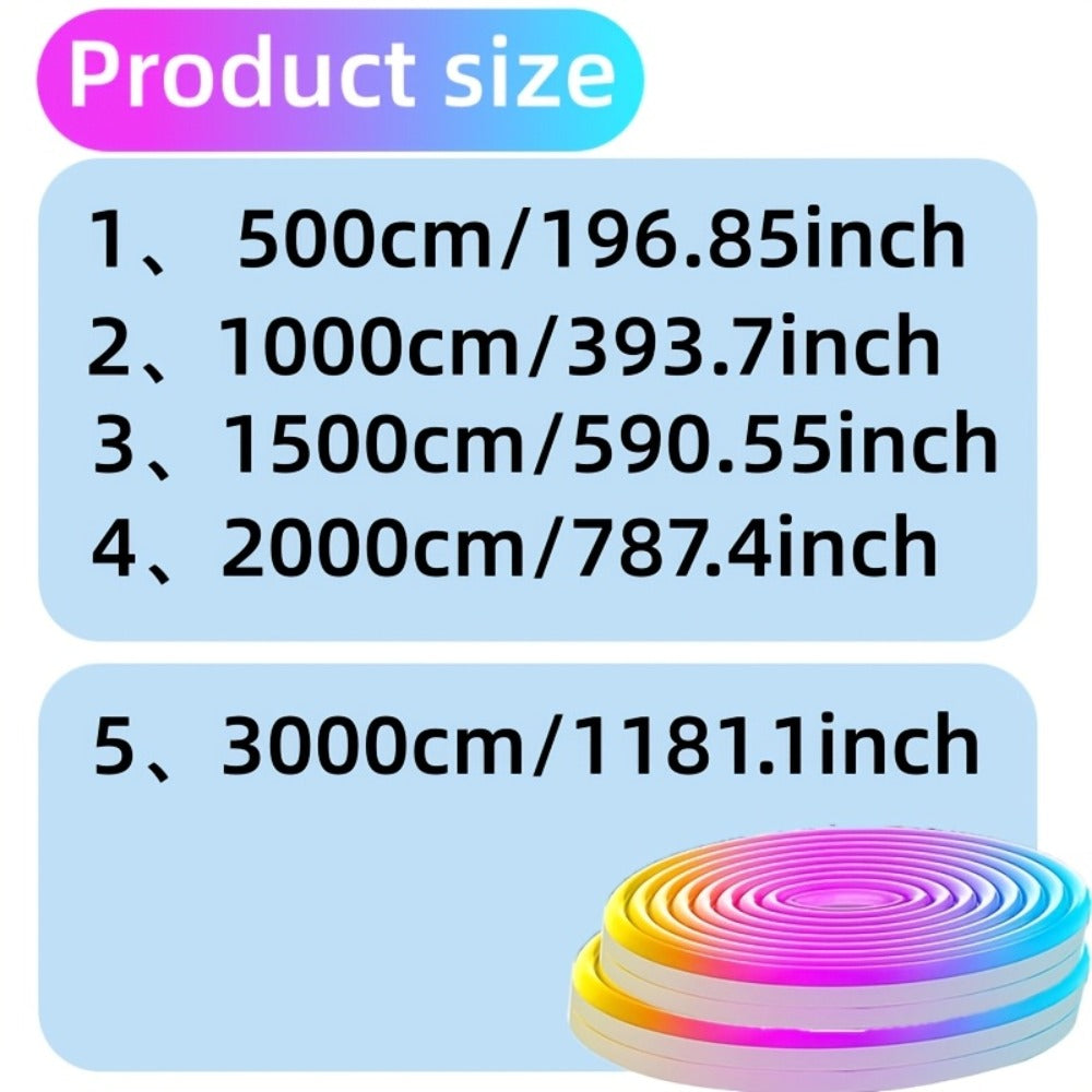 Tira de luz LED neón flexible multicolor inteligente de 5M/10M/15M/20M/30M - Tira LED RGB con APP y control remoto, sincronización de música, luces de cuerda flexibles para dormitorio, fiesta, decoración, uso en interiores y exteriores