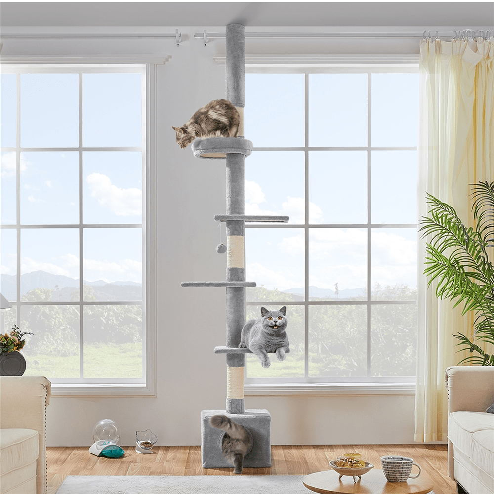 Árbol para gatos Costoffs de techo alto, altura ajustable de 226 cm a 266 cm, poste rascador multinivel con cama para gatos, plataformas y caseta