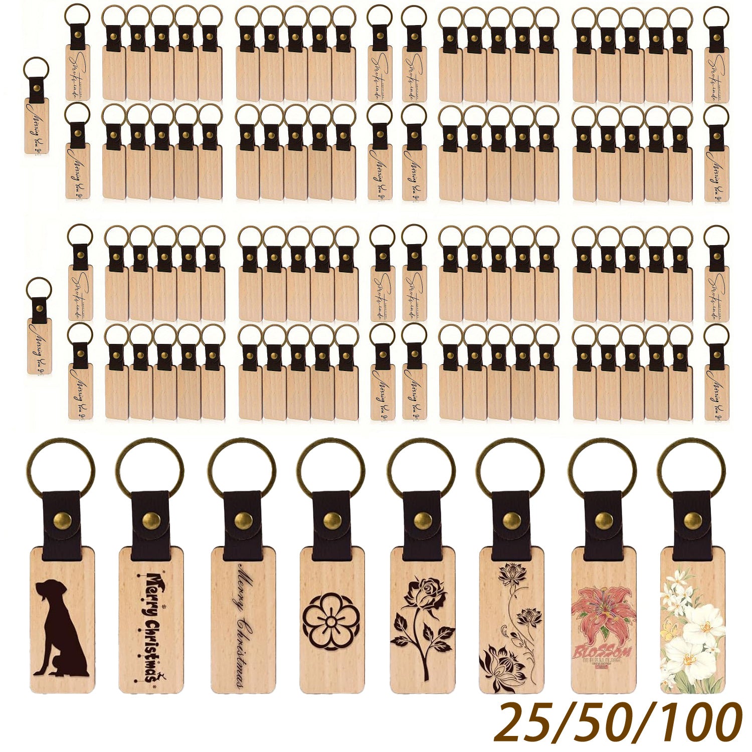 TOCOME 25/50/100 piezas de espacios en blanco para llaveros de madera de haya - Llaveros de madera de haya sin acabar de alta calidad, etiquetas rectangulares sin terminar para grabado láser DIY, llaveros de madera, artesanías de madera, adecuados para pr