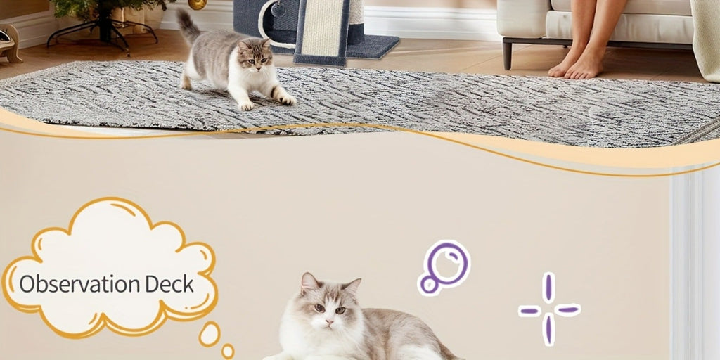Árbol para Gatos Adecuado para Espacios Pequeños con Plataformas de Peluche, Postes de Sisal para Rascar y Base Antivuelco - Rampa de Escalada Multinivel, Cueva y Pompones - Árbol de Juego Resistente para Gatitos y Gatos (Gris Oscuro)