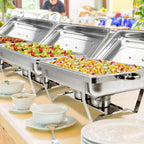 Juego de calentador de alimentos de acero inoxidable, plateado - Incluye tapa aislada, bandeja de agua, bandeja para alimentos, marco, rejilla de combustible - Adecuado para uso comercial y doméstico, utensilios de bufé con tapa cuadrada de acero inoxidab