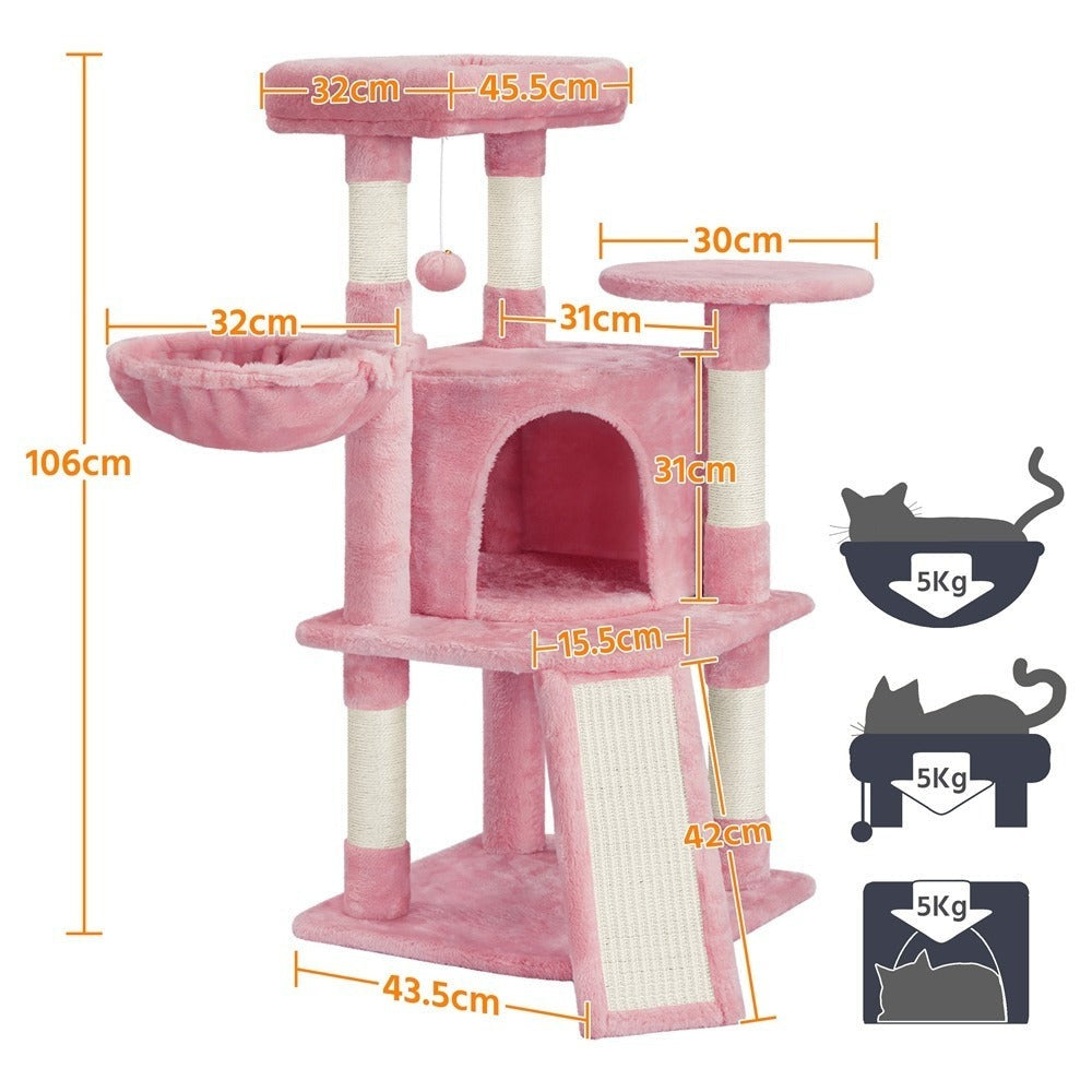 Costoffs Árbol para gatos de 107 cm con plataforma de observación, cueva para gatos, 5 postes de sisal, cueva de descanso, rascador y bola de felpa colgante, mueble para gatos