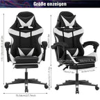 Silla Gaming con Reposapiés, Silla Gaming Ergonómica, Silla de Ordenador con Soporte Lumbar, Reposacabezas, Sillas de PC Ajustables en Altura con Asiento Giratorio de 360° para Oficina o Gaming
