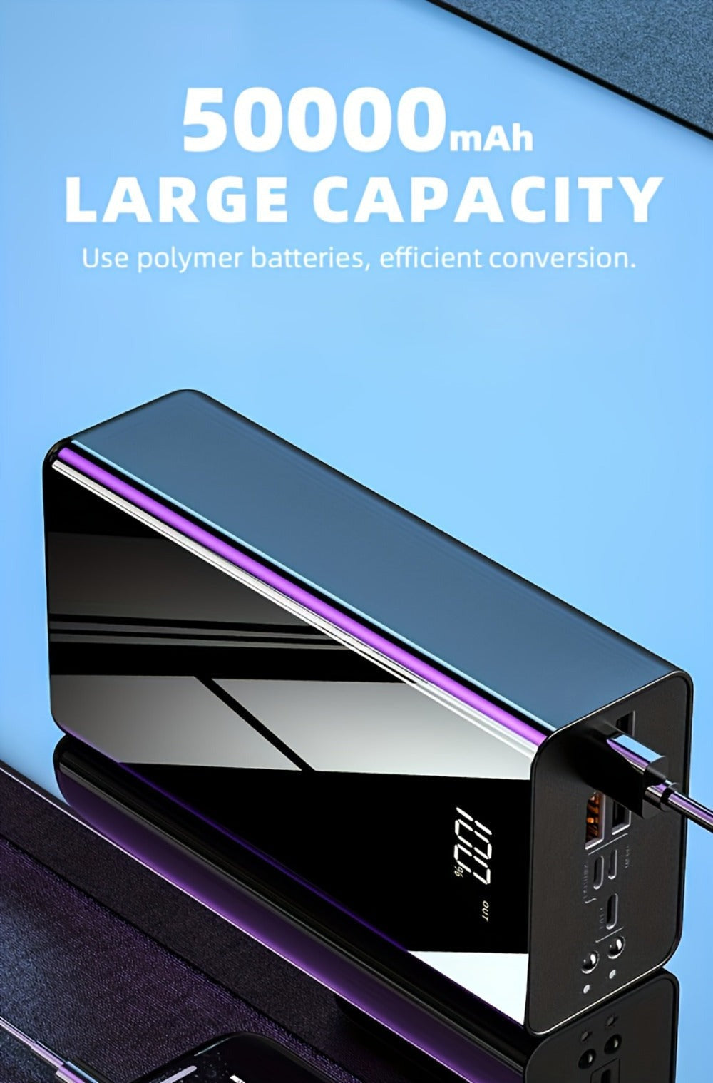 Cargador USB Rápido de Gran Capacidad 50000Mah con Pantalla LED, Linterna y Reserva de Energía de Emergencia - Luz de Camping para Exteriores para iPhone, Android y Dispositivos Digitales, Regalo de Vacaciones