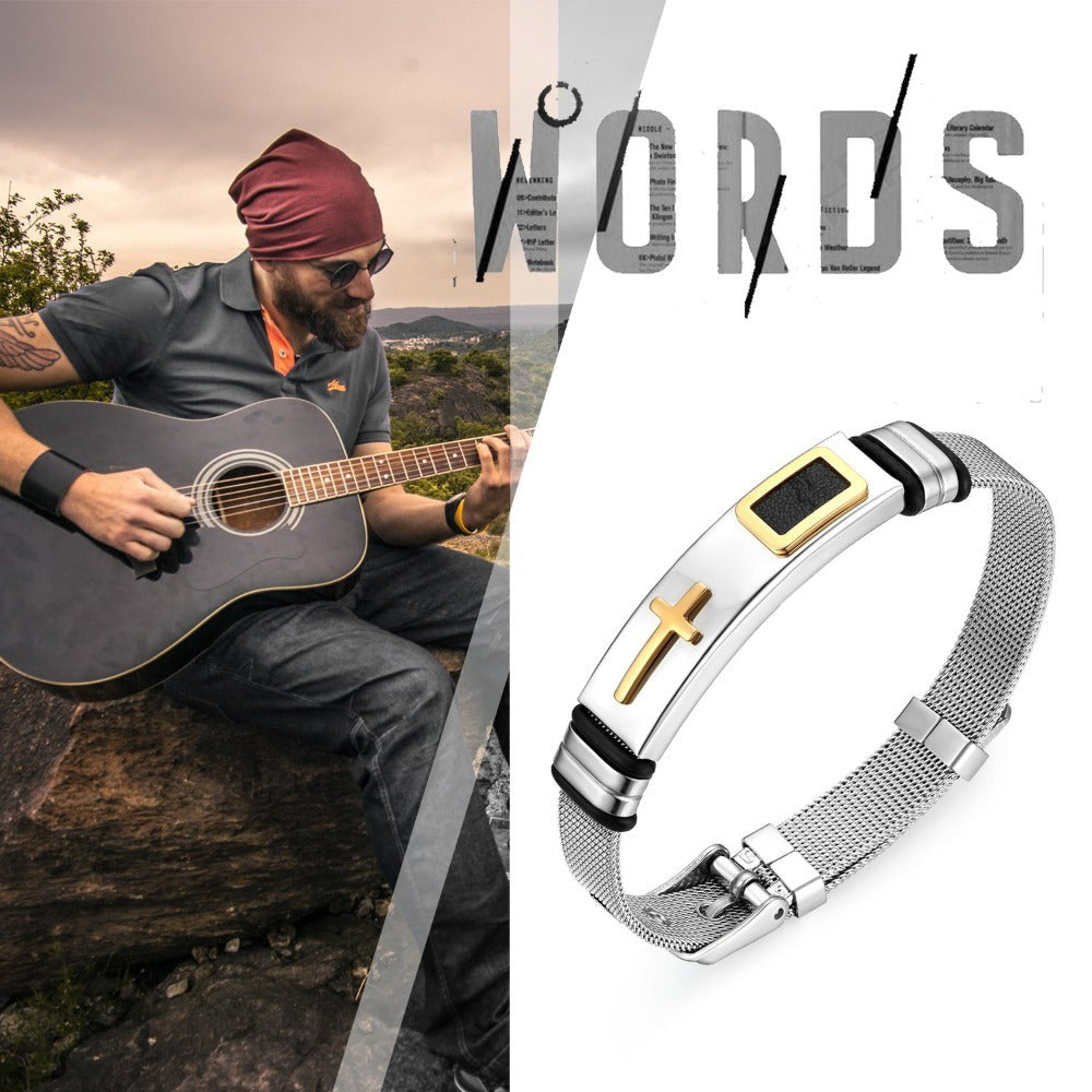 Pulsera para Hombres de JewelryWe, Brazalete de Malla Cruzada Clásica, Pulsera de Silicona, Tamaño Ajustable