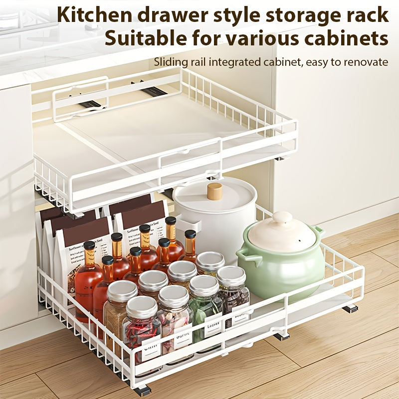 Organizador de gabinete extraíble ajustable de 2 piezas/1 pieza, 3 rieles deslizantes, cajones extraíbles, fácil instalación, ancho ajustable, apto para fregaderos, gabinetes, despensa, baño, ideal para almacenamiento de cocina, organización de cocina