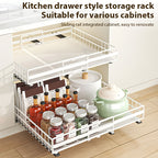 Organizador de gabinete extraíble ajustable de 2 piezas/1 pieza, 3 rieles deslizantes, cajones extraíbles, fácil instalación, ancho ajustable, apto para fregaderos, gabinetes, despensa, baño, ideal para almacenamiento de cocina, organización de cocina