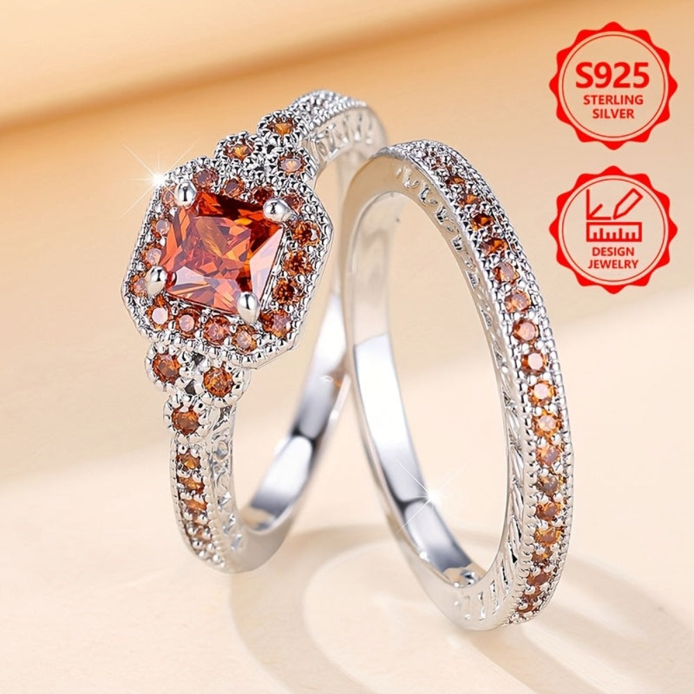 Anillo apilable de moda clásica para mujer PM:A25 de plata de ley 925, elegante y con estilo, con incrustaciones de circonita sintética verde, adecuado para uso diario, un regalo conmemorativo perfecto para las fiestas para familiares y amigos