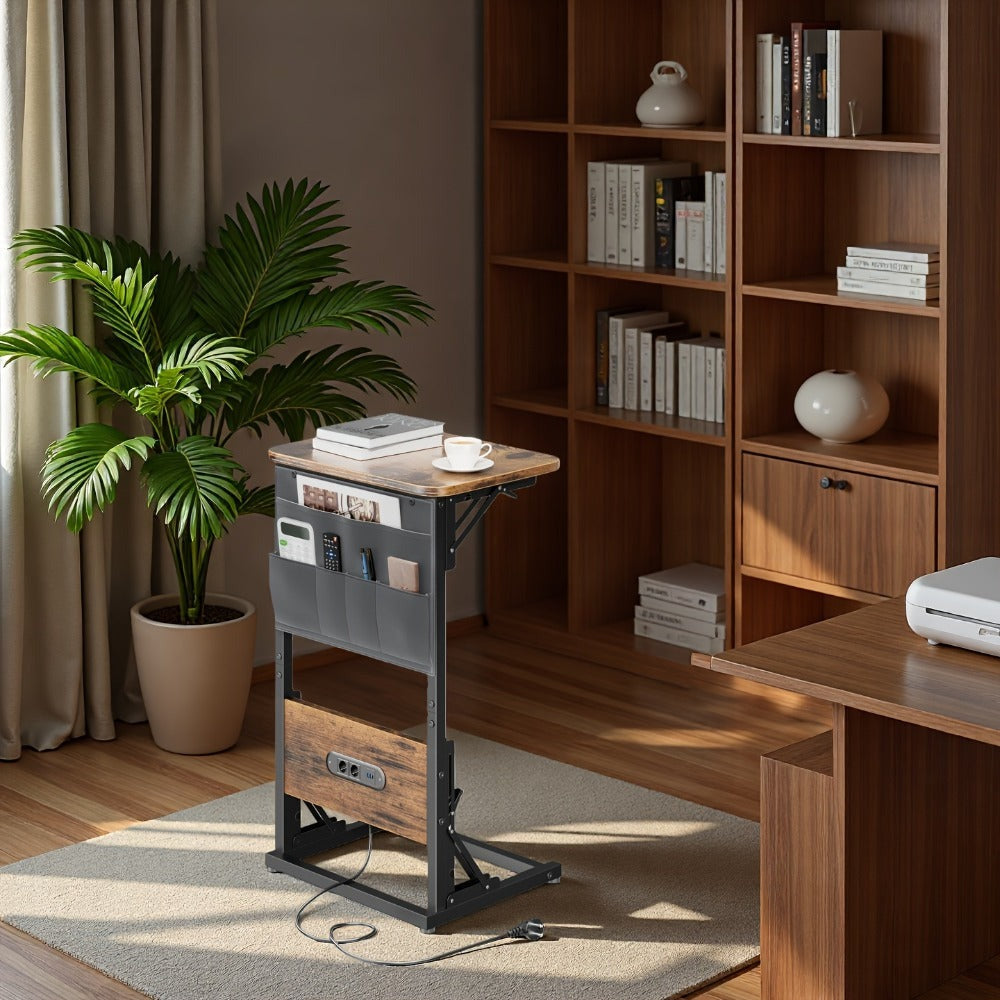 Escritorios de oficina, estaciones de trabajo para computadora con bolsa de almacenamiento, escritorio en forma de C con estación de carga, mesa plegable con 2 puertos USB y enchufes para trabajar, regalos para hombres, 4 colores disponibles