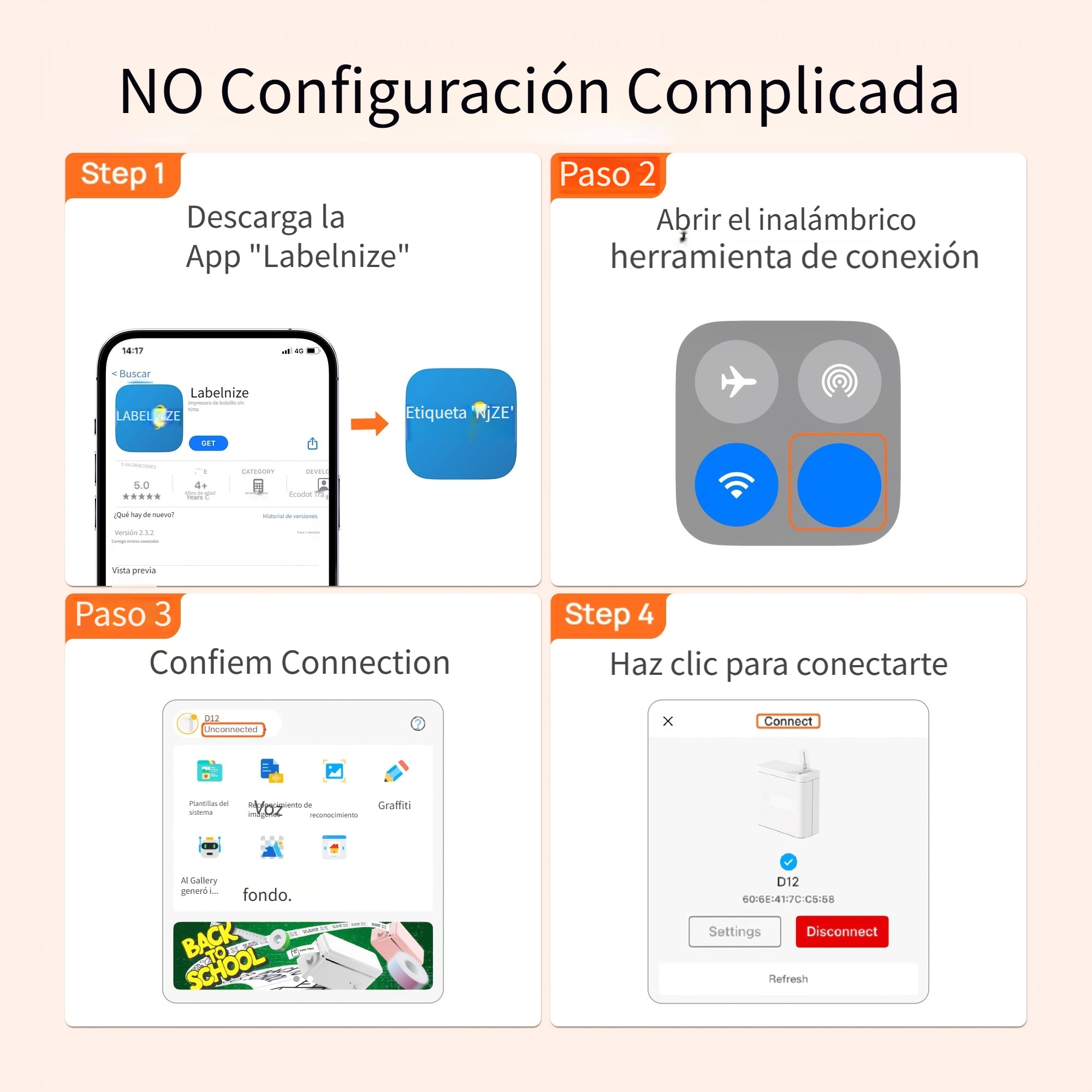 Impresora de etiquetas | Impresora de Etiquetas Térmica D12, Mini Impresora de Stickers Portátil Inalámbrica Sin Tinta, con Batería Recargable y