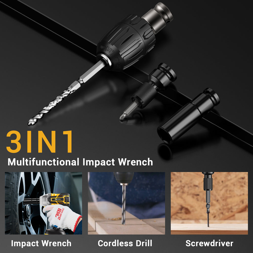Llave de impacto inalámbrica 3 en 1 para reparación de coche muebles y montaje | 4.0 mAh y ajustable