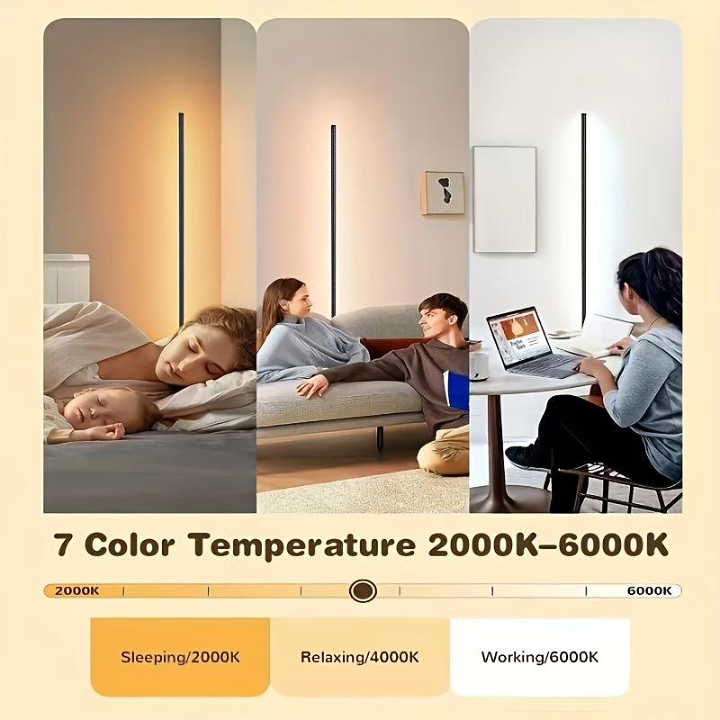 Lámpara de pie de esquina de 1/2 piezas, lámpara de pie LED de cambio de color, ajustable de 56 pulgadas (aprox. 142 cm) con sincronización de música, lámpara de esquina de iluminación ambiental moderna, con control remoto y por APP, modo creativo DIY y t