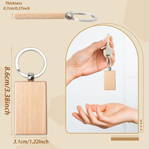 24/50/100 piezas de llaveros cuadrados de madera en blanco | Llaveros de madera sin terminar de alta calidad, etiquetas para grabado láser, discos pre-perforados, adornos hechos a mano, perfectos para proyectos, regalos de tallado en madera y decoraciones
