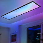 Panel LED Comercial 100X25Cm Regulable – Panel de Techo Largo RGB que Cambia de Color, Luz de Techo Plana para Oficina con Control Remoto, Lámpara de Techo Negra Rectangular Grande para Sala de Juegos, Sala de Estar, Oficina