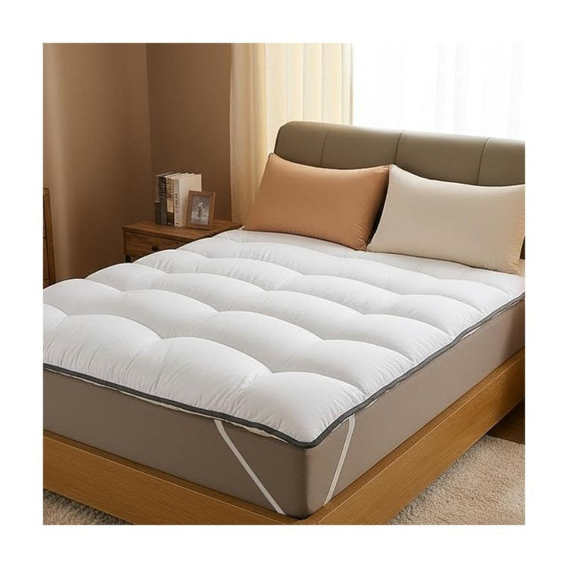 Topper de colchón Cloud 600 GSM, suave y transpirable, hecho de fibras vírgenes - Tejido suave y agradable, diseño ondulado cómodo, correas elásticas de sujeción, lavable a máquina
