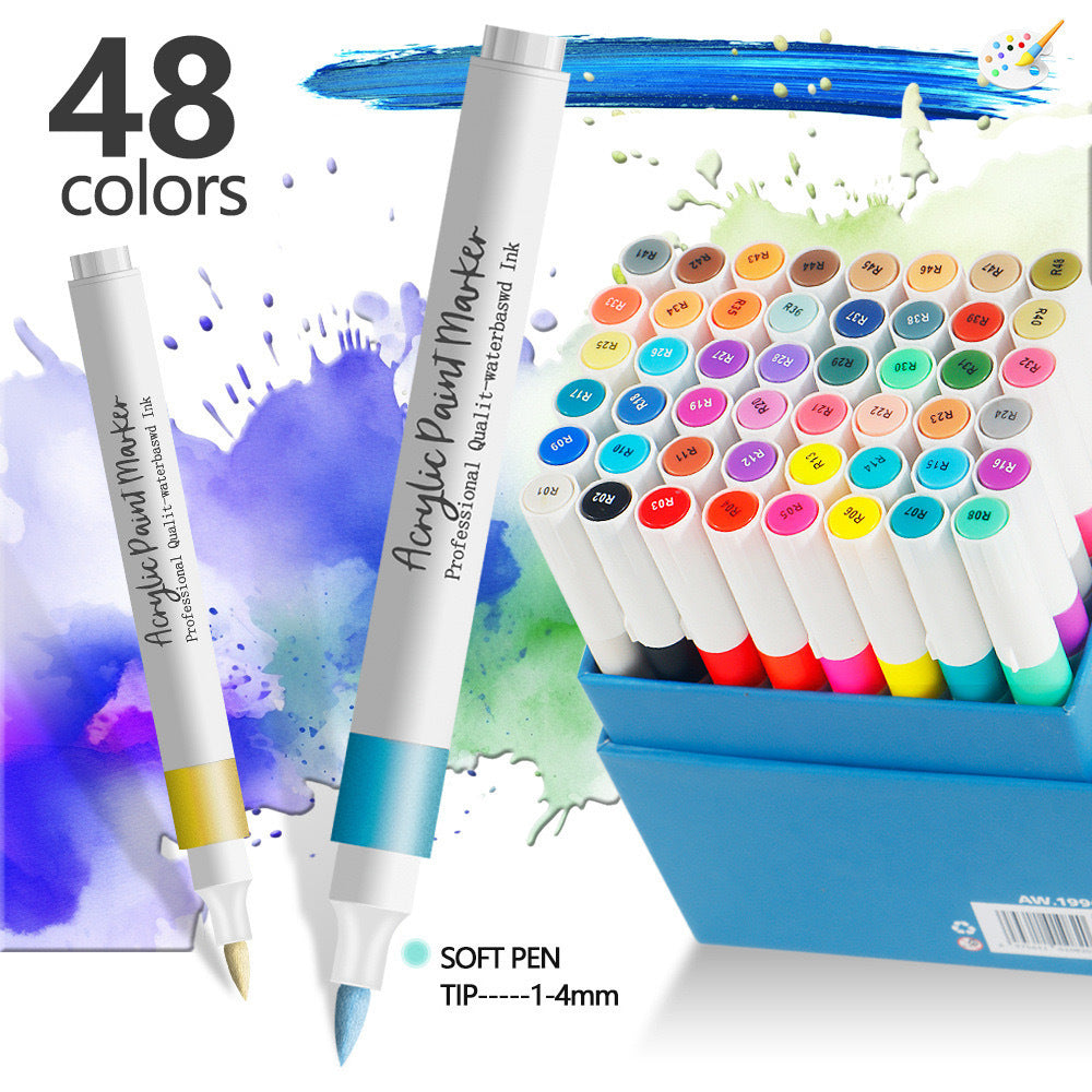 Rotuladores de pintura acrílica de 48/60/80 colores - Pinceles de pintura acrílica multicolor, rotuladores acrílicos para piedras, impermeables, juego de rotuladores acrílicos de punta de pincel, de secado rápido, ideales para pintar piedras, vidrio, cerá