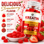 Creatina Monohidrato Gomas de Fresa 5000mg (5g) por Porción – 120 Gomas de Fresa Veganas – Con Tartrato de L-Carnitina y Vitamina B6 – Suplemento Alimenticio Sin Azúcar para Adultos – Fórmula Diaria Fácil de Masticar – Alternativa Conveniente a las Polvos