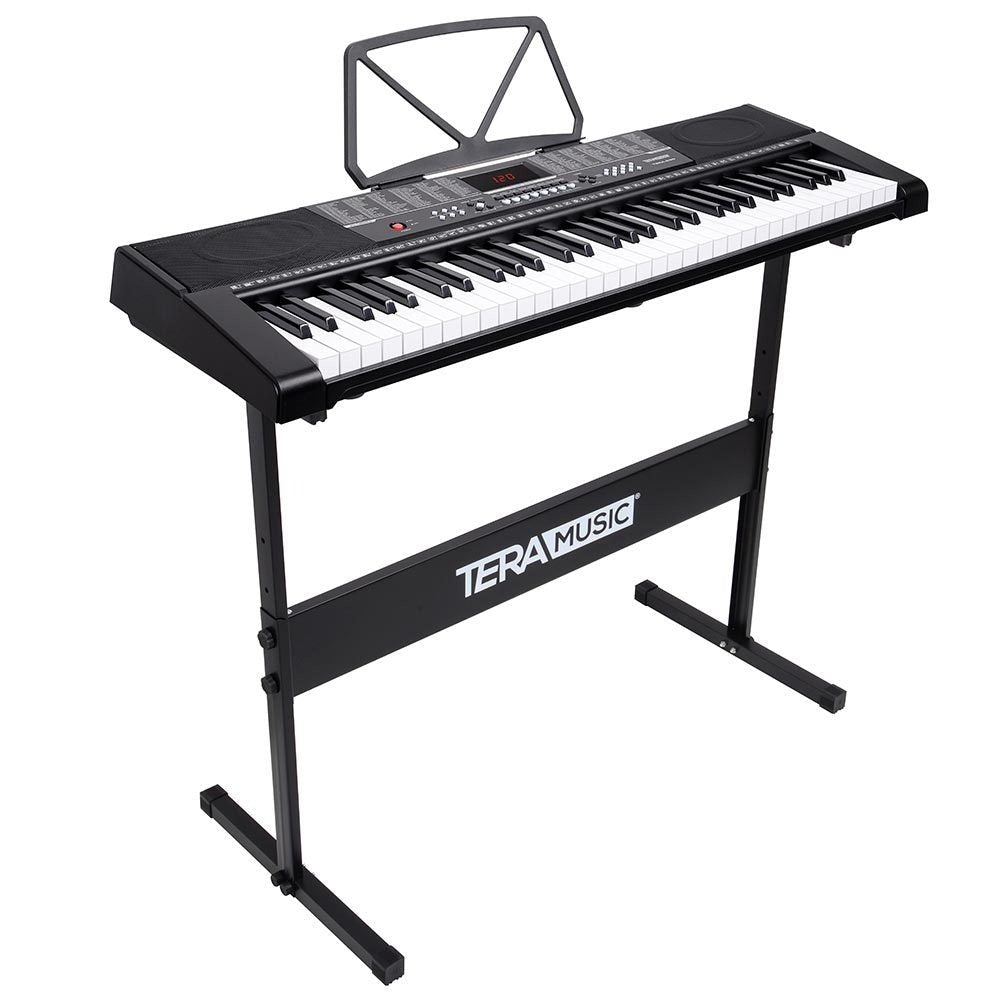Teclado de piano electrónico BAKAJI, 61 teclas, piano digital multifuncional con atril, banqueta, auriculares, 255 ritmos, entrada USB/AUX