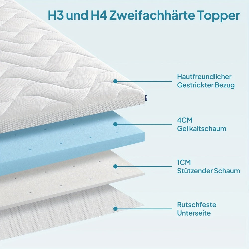 Bedstory 10CM O 7.5CM O 5CM Protector de Colchón, Doble Dureza H3 y H4 Gel Espuma Fría, Transpirable, Lavable, Funda de Malla 3D Removible, Protector de Colchón para Cama de Resorte 90 100 120 140 160X200 180X200 200X200, Sofá y Colchones Duros