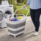 Cesta de Ropa Retráctil y Plegable con Ruedas - 45 Litros - Blanco Gris