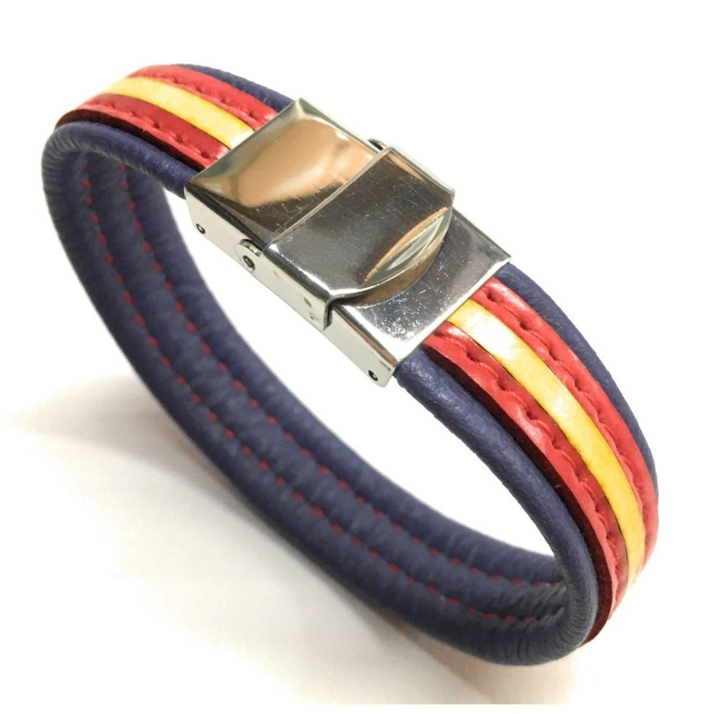 Pulsera De Cuero Bandera De España (Fabricada Artesanalmente) | Complementos de Moda Unisex para Hombres y Mujeres de Estilo Atemporal y Elegante | Regalos Originales y Exclusivos