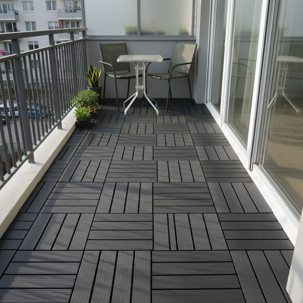 44 piezas de baldosas de composite para terraza exterior de 29.97 X 29.97 cm, pisos entrelazados para terraza, baldosas de piso de terraza rápidas, pisos impermeables para patio, balcón, jardín y exteriores, 44 baldosas por caja de 43.05 pies cuadrados, 1