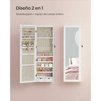 Armario Joyero Con Espejo, Joyero Para Pared O Puerta, Con Cerradura, 2 Cajones, 10 X 37 X 120 Cm, organizador pulseras collares pendientes anillos, diseño moderno accesorios joyas decoración dormitorio elegante, Regalos de Festivos, Regalos de Navidad