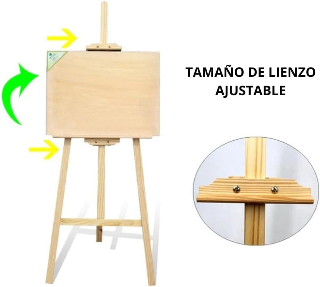Caballete Pintura Plegable | Atril para Pintar de Madera de Pino 175 cm | Altura e Inclinación Regulable | Ideal para Exposiciones Niños y Adultos | Ligero y fácil de plegar