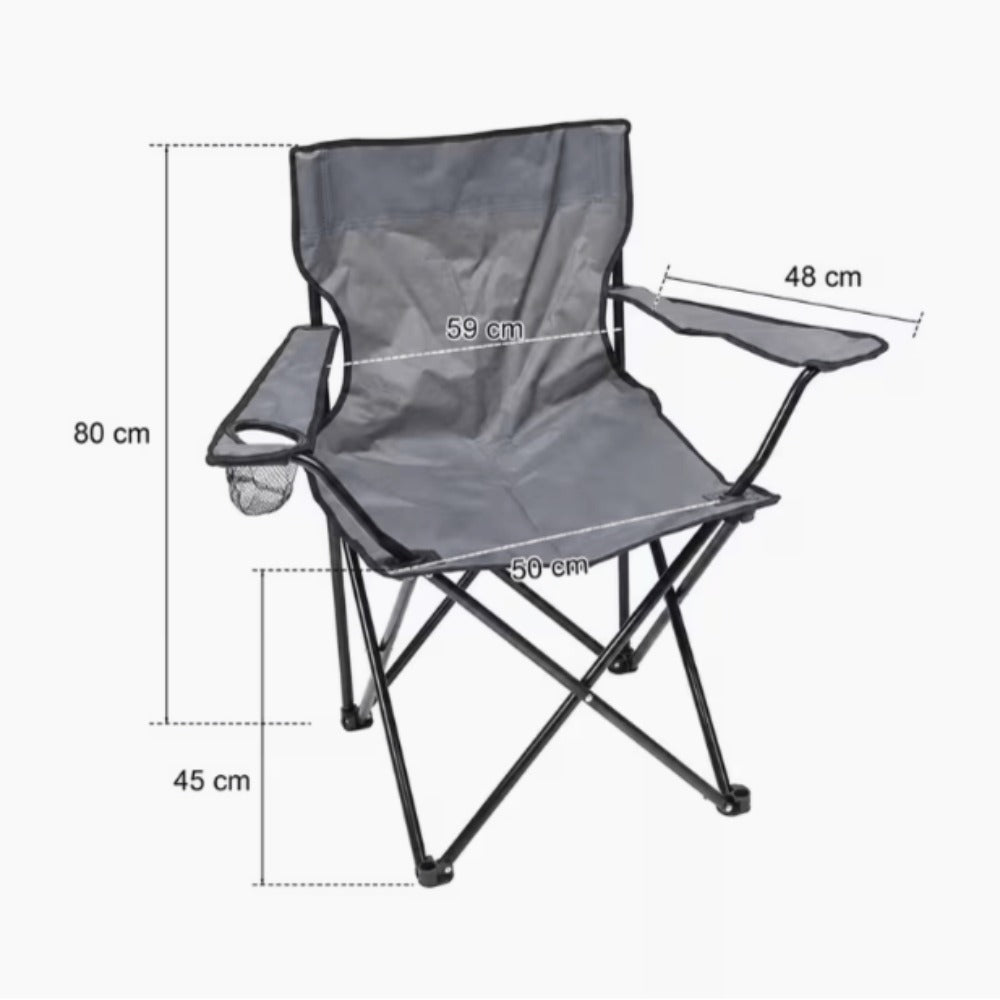 Pack de 2 Sillas de Camping Plegable, Silla Portátil Resistente para Exterior, Jardin, Playa, Terraza, Con Reposabrazos, Fácil Transporte 80x45x80cm
