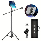 Soporte de Micrófono Profesional Aokeo con Trípode Ajustable, Soporte para Tableta y Bolsa de Transporte - Construcción de Hierro Negro, Conector XLR, Ideal para Actuaciones, Canto y Discursos, Equipo de Audio Profesional | Soporte de Micrófono Ajustable