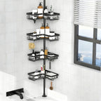 Un estante de esquina robusto y alto para el baño, un estante de esquina ajustable para la ducha que no requiere perforaciones, con un estante de almacenamiento negro de 4 niveles resistente al óxido, ideal para organizar áreas de ducha de esquina - Perfe