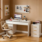 Tocador Sherry de 1 pieza, 120x55cm, tocador con 5 cajones sin espejo, escritorio para computadora con espacio de almacenamiento, mesa de oficina blanca