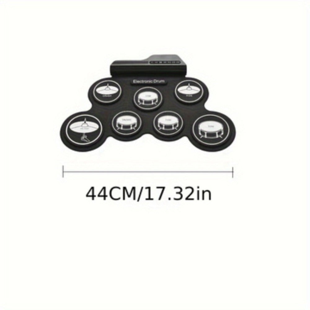 Batería electrónica, 7 pads enrollables, kit de batería midi portátil con altavoz incorporado/pedales/tomacables para auriculares, excelente regalo de vacaciones para principiantes