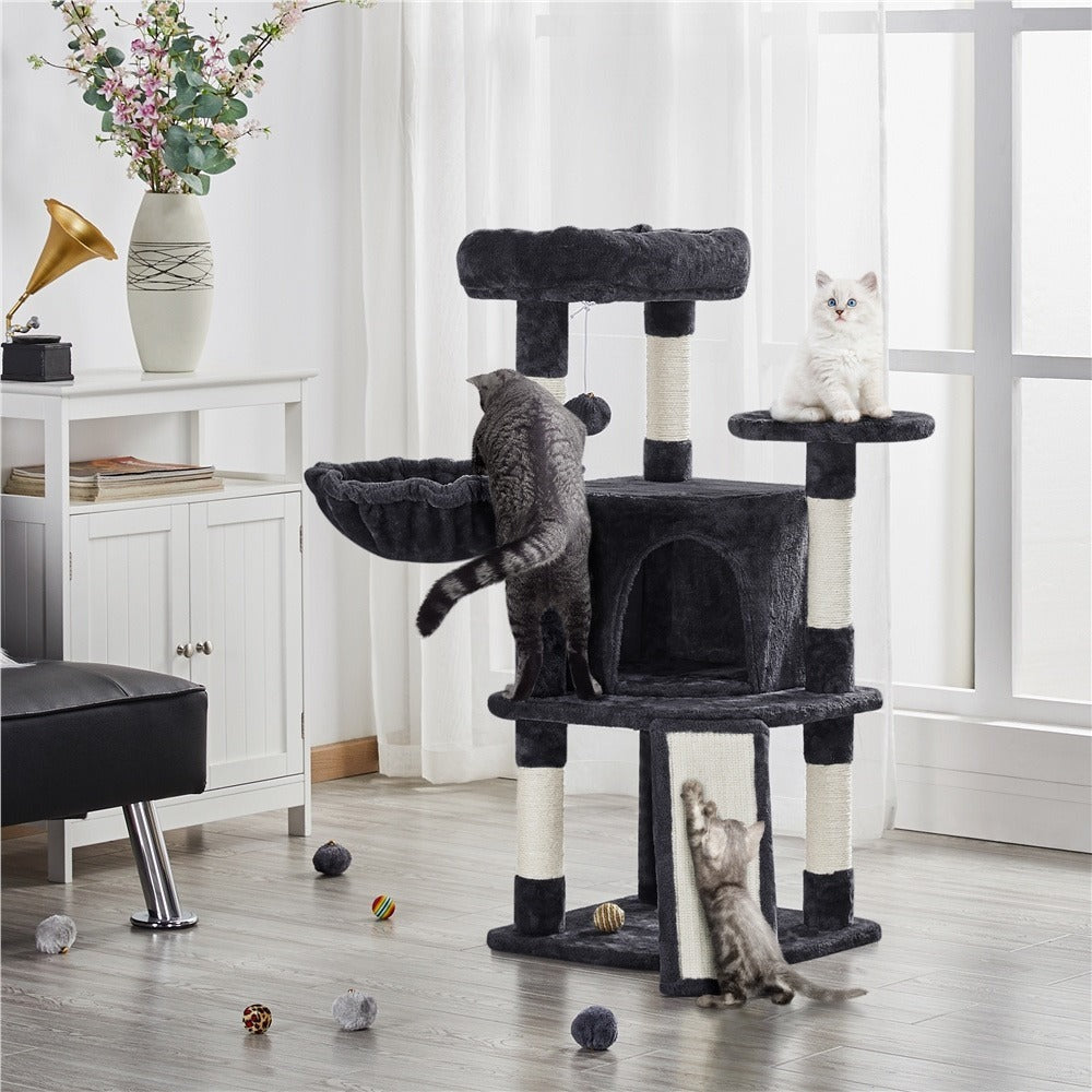 Costoffs Árbol para gatos de 107 cm con plataforma de observación, cueva para gatos, 5 postes de sisal, cueva de descanso, rascador y bola de felpa colgante, mueble para gatos