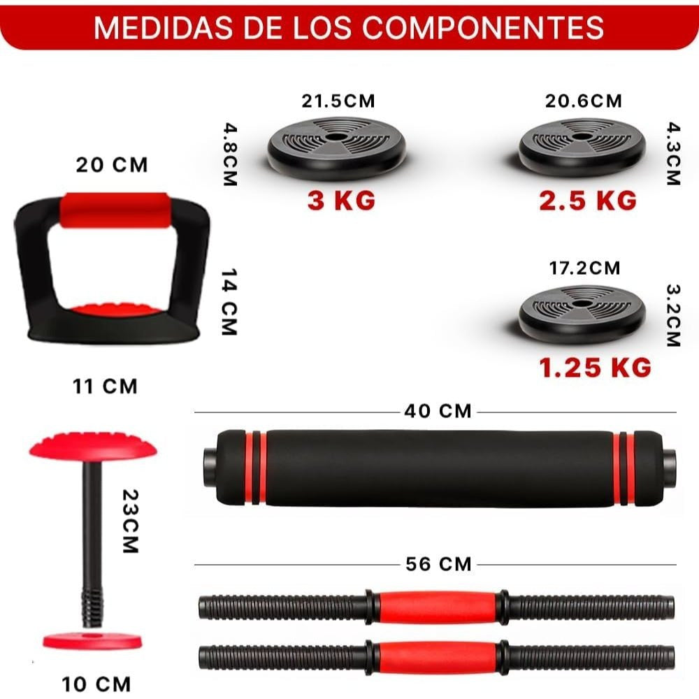 Juego de Mancuernas Ajustables 2 en 1. 10kg a 50kg - Kit de Pesas con Barra Recta Ajustable y Antideslizante - Pesas y Mancuernas Discos Recubiertos
