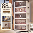 88Cm Arcenes de Almacenamiento Plegables Extra Grandes de 1/3/4/5 Niveles con Tapas, Contenedores de Plástico Apilables con Ruedas, Organizador Plegable para Armario, Dormitorio, Oficina, Cocina y Más - Casilleros de Almacenamiento Plegables y Decoración