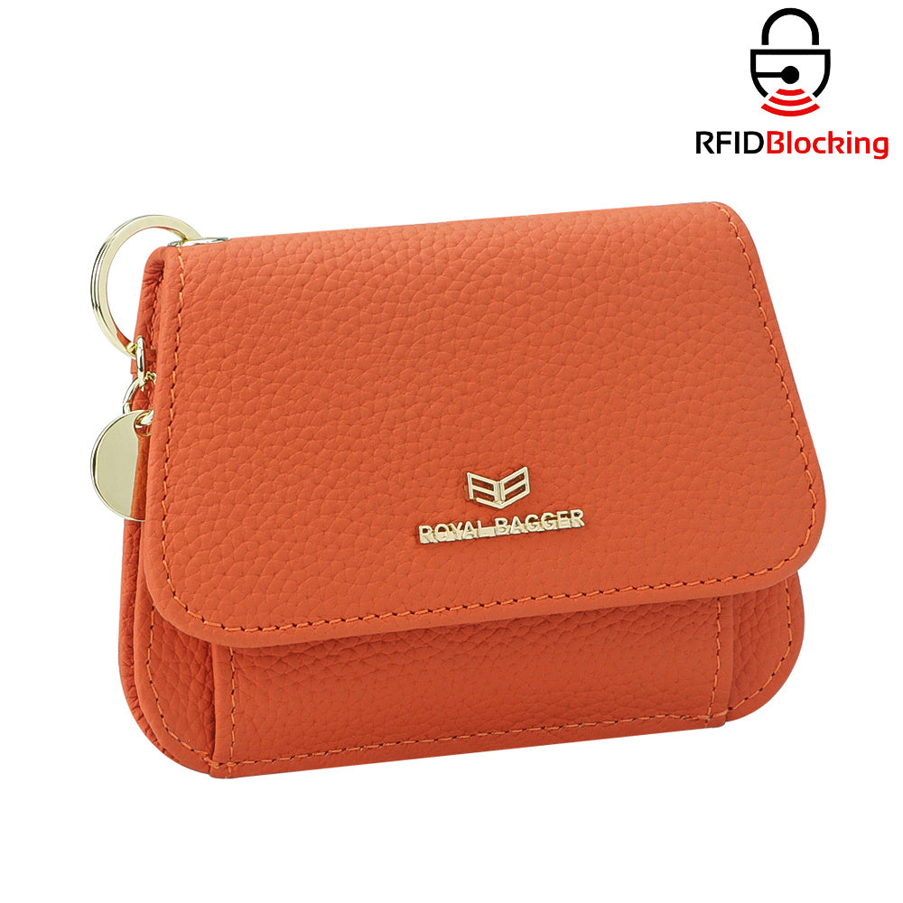 Royal Bagger Cartera Corta de Cuero Auténtico de Vaca para Mujer, Monedero con Bloqueo RFID, Múltiples Ranuras para Tarjetas y Llavero 2443