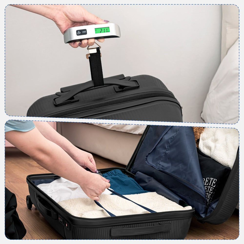 Juego de equipaje rígido de 4 piezas con balanza de equipaje gratuita – Maleta de 20/24/28 pulgadas + Maleta de tocador – Maletas de viaje ligeras de carcasa dura – Ruedas giratorias de 360° – Cerradura TSA – Equipaje de mano y de facturación – ABS – Para